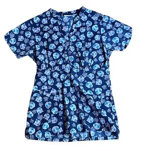 Sanibel Scrubs V-Neck Blue Cat & Dog Scrub Top XS